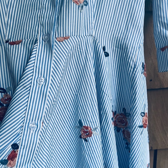 Gracia Women's Striped and Embroidered Flowers Midi Shirt Dress Size Small - Picture 6 of 12